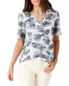 Nic + Zoe Falling Palms Split Neck Tee In Grey Multi In Grey