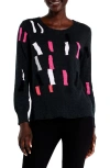 Nic + Zoe Falling Stripes Cotton Blend Sweater In Pink Multi