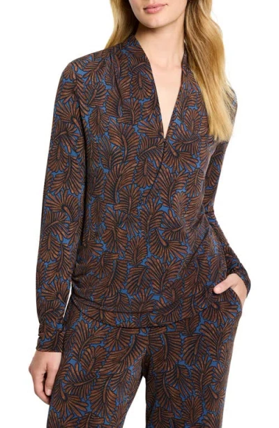 Nic + Zoe Nic+zoe Feather Fern Faux Wrap Top In Brown