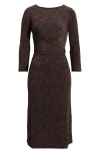 Nic + Zoe Nic+zoe Feather Fern Long Sleeve Knit Midi Dress In Multi