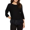 Nic + Zoe Feather Fringe Sweater In Black Onx In Black