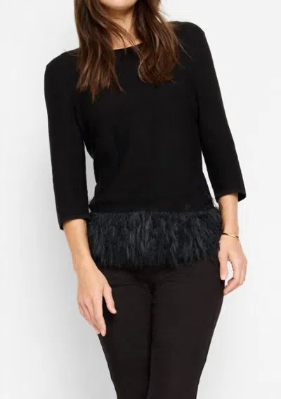 Nic + Zoe Feather Fringe Sweater In Black Onx
