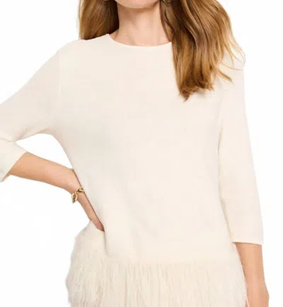 Nic + Zoe Feather Fringe Sweater In Classic Cream In Pink
