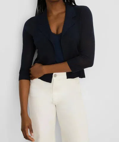 Nic + Zoe Feathered Knit Collared Cardigan In Dark Indigo In Multi