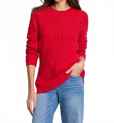 Nic + Zoe Femme Cable Sweater In Amaryllis In Red