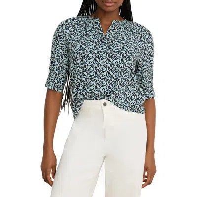 Nic + Zoe Nic+zoe Fine Vines Print Split Neck Top In Multi