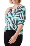 Nic + Zoe Flora Grid Supersoft Sweater In Aqua Multi In Aqua Multi