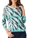 Nic + Zoe Flora Grid Supersoft Sweater In Aqua Multi In Aqua Multi