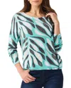 Nic + Zoe Flora Grid Supersoft Sweater In Aqua Multi In Blue