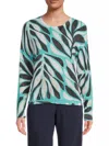 NIC + ZOE FLORA GRID SUPERSOFT SWEATER IN AQUA MULTI