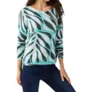 Nic + Zoe Flora Grid Supersoft Sweater In Aqua Multi In Grey