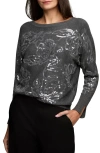 Nic + Zoe Nic+zoe Floral Sequin Embellished Cotton, Cashmere & Silk Blend Sweater In Gray