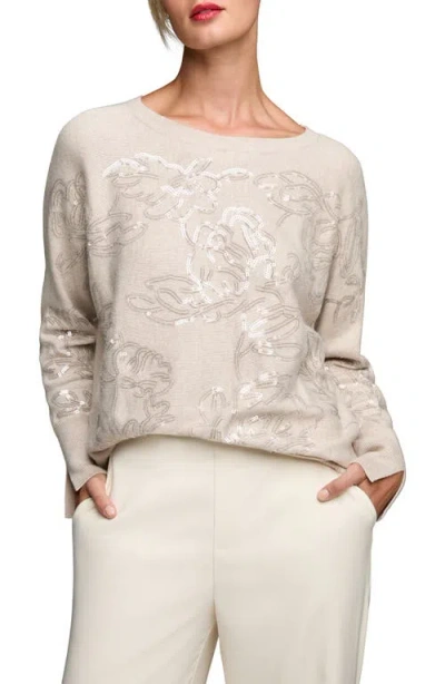 Nic + Zoe Nic+zoe Floral Sequin Embellished Cotton, Cashmere & Silk Blend Sweater In Gray