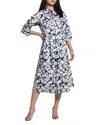 Nic + Zoe Nic+zoe Fractured Print Long Sleeve Shirtdress In Blue Multi