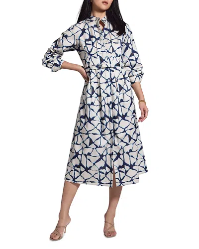 Nic + Zoe Nic+zoe Fractured Print Long Sleeve Shirtdress In Blue Multi