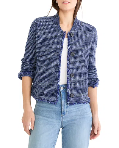 Nic + Zoe Nic+zoe Fringe Knit Bomber Jacket In Blue