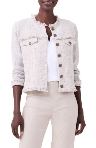 Nic + Zoe Fringe Knit Jacket In Cobblestone