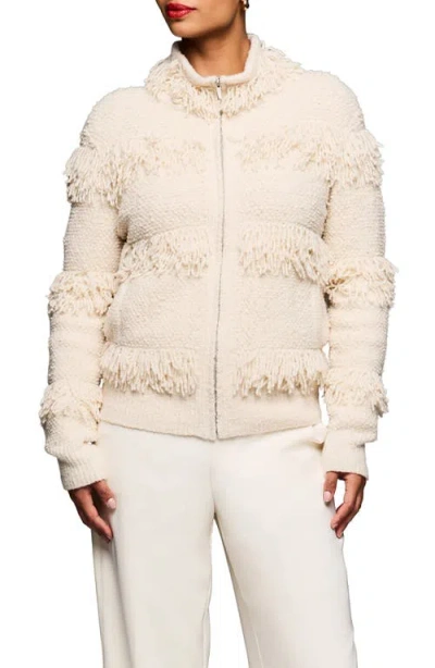Nic + Zoe Nic+zoe Fringe Knit Jacket In Neutral