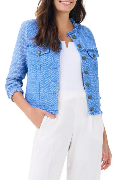 Nic + Zoe Fringe Knit Jacket In True Blue