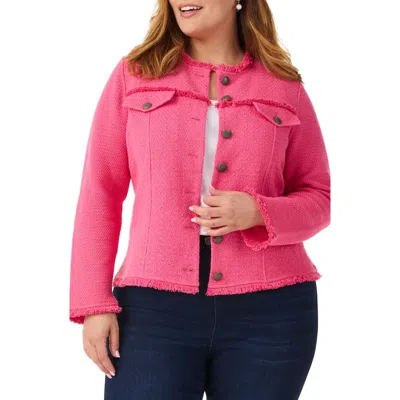Nic + Zoe Nic+zoe Plus Utility Fringe Mix Knit Jacket In Pink