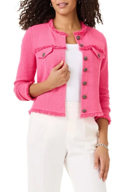 Nic + Zoe Nic+zoe Fringe Knit Jacket In Wild Pink