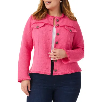 Nic + Zoe Utility Fringe Mix Knit Jacket In Wild Pink