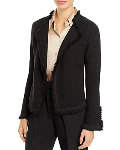 Nic + Zoe Fringe Mix Knit Jacket In Sugar Cookie In Black Onyx