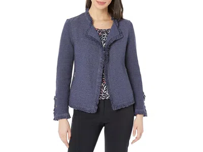 Nic + Zoe Fringe Mix Knit Jacket In Blue