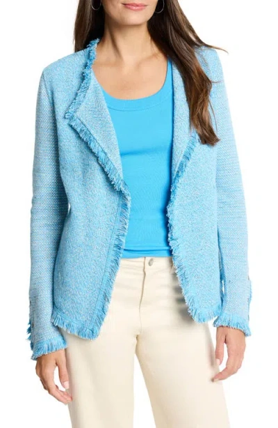 Nic + Zoe Nic+zoe Fringe Mix Knit Jacket In Blue Jewel