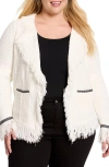 Nic + Zoe Nic+zoe Petite Statement Fringe Mix Knit Jacket In Classic Cream
