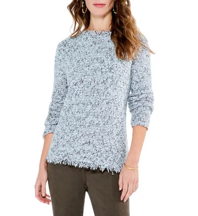 Nic + Zoe Fringe Mix Sweater In Brown Multi In Blue