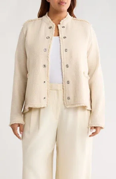 Nic + Zoe Nic+zoe Fringe Mixed Knit Military Jacket In Neutral