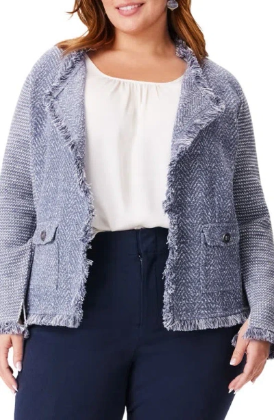 Nic + Zoe Fringe Pocket Knit Jacket In Slate