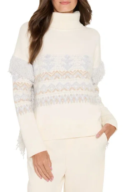 Nic + Zoe Tinsley Trimmed Fringe Sweater In Cream Multi In White