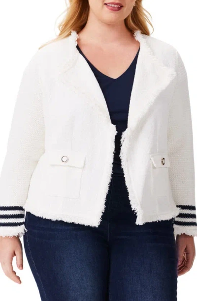 Nic + Zoe Fringe Trim Stripe Jacket In Cream Multi