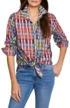 Nic + Zoe Nic+zoe Geo Dot Crinkle Cotton Button-up Shirt In Pink Multi