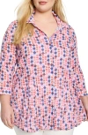 Nic + Zoe Nic+zoe Geo Dot Crinkle Cotton Button-up Shirt In Pink Multi