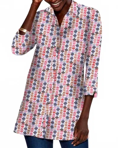 Nic + Zoe Geo Dot Long Crinkle Shirt In Pink Multi