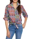 Nic + Zoe Nic+zoe Geo Dot Crinkle Cotton Button-up Shirt In Pink Multi