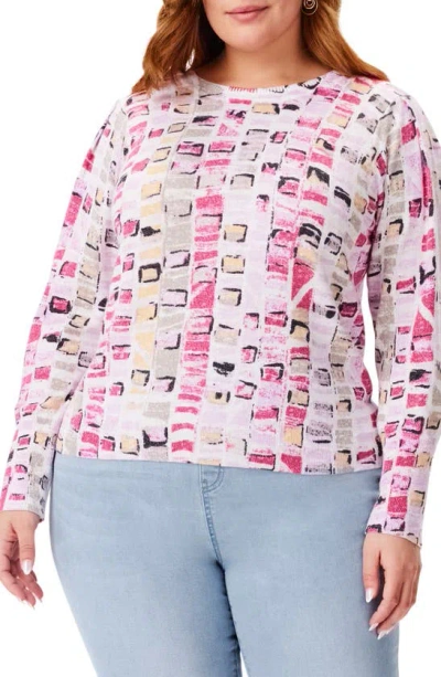 Nic + Zoe Geo Mosaic Print Sweater In Pink Multi