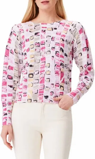 Nic + Zoe Geo Mosaic Sweater In Pink Multi