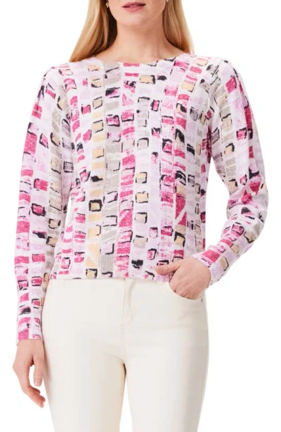 Nic + Zoe Nic+zoe Petite Geo Mosaic Sweater In Pink Multi