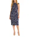 Nic + Zoe Geo Pebble Side Ruche Knit Dress In Indigo Multi In Indigo Multi