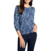 Nic + Zoe Nic+zoe Geo Print Crewneck Cotton Sweater In Blue