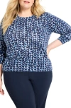 Nic + Zoe Nic+zoe Geo Print Crewneck Cotton Sweater In Blue