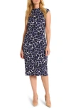 Nic + Zoe Geo Pebble Side Ruche Knit Dress In Indigo Multi In Multi