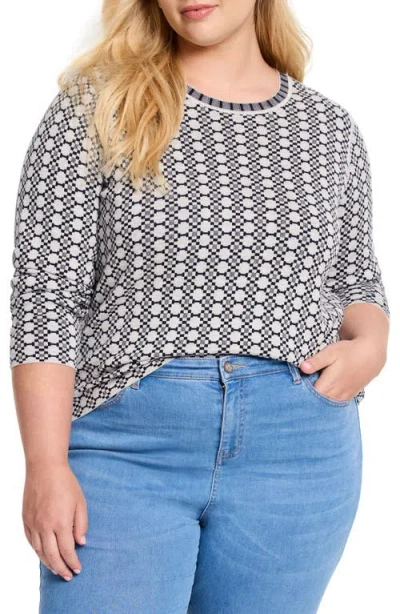 Nic + Zoe Nic+zoe Geometric Reversible Jacquard Sweater In Indigo Multi