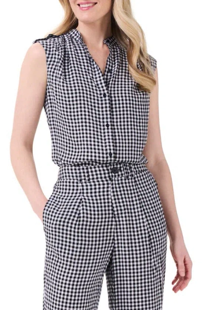 Nic + Zoe Gingham Sleeveless Button-up Shirt In Black Multi