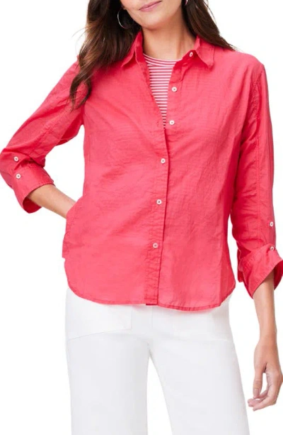 Nic + Zoe Girlfriend Crinkle Cotton Button-up Shirt In Bright Rose