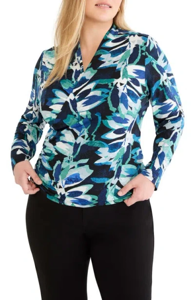 Nic + Zoe Nic+zoe Giverny Knit Faux Wrap Top In Blue